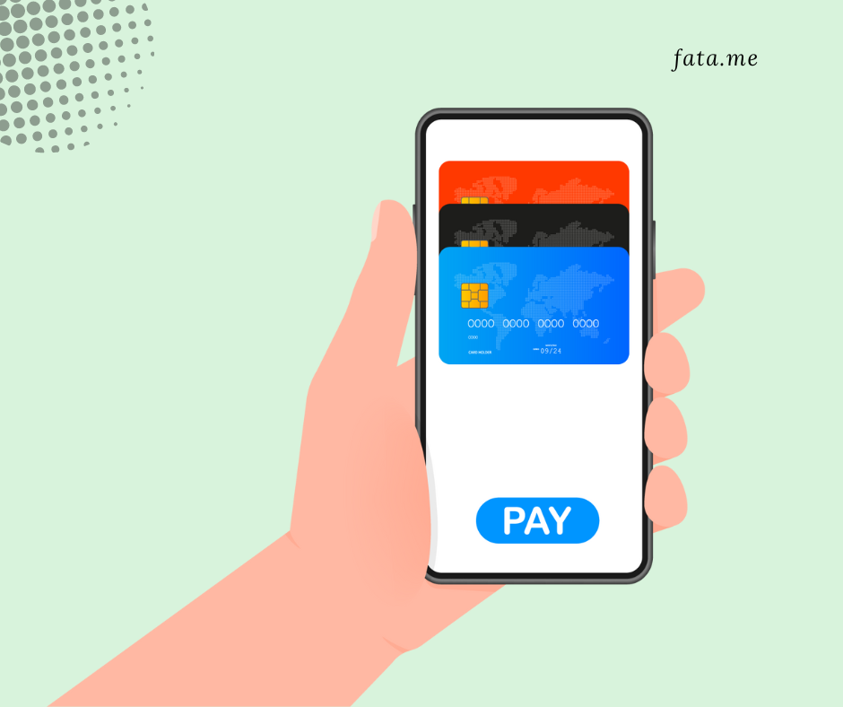 A person holding up their phone that shows them using a digital wallet like Apple pay to make a payment.